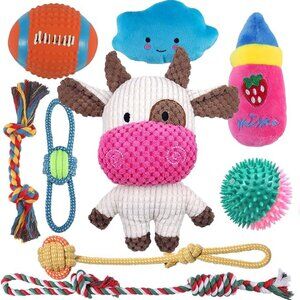 Dog Toys Kit,Squeak Plush Toys Balls Ropes,Teething Active Play and Chew,9 Pack